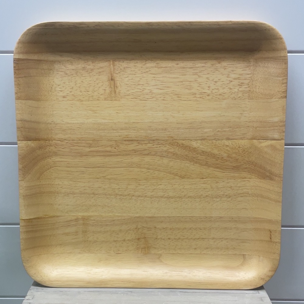 Olive & Thyme Square Wooden Serving Tray Natural Rubberwood 12x12 Minimalist